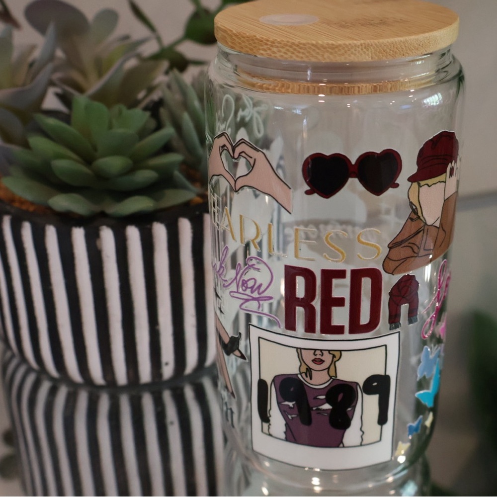Taylor Swift Cup with Bamboo Lid - Red Accents